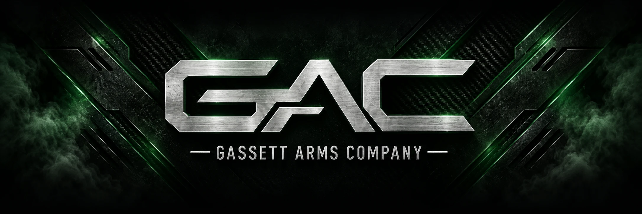 Gassett Arms Company — silver GAC emblem on a dark tactical background