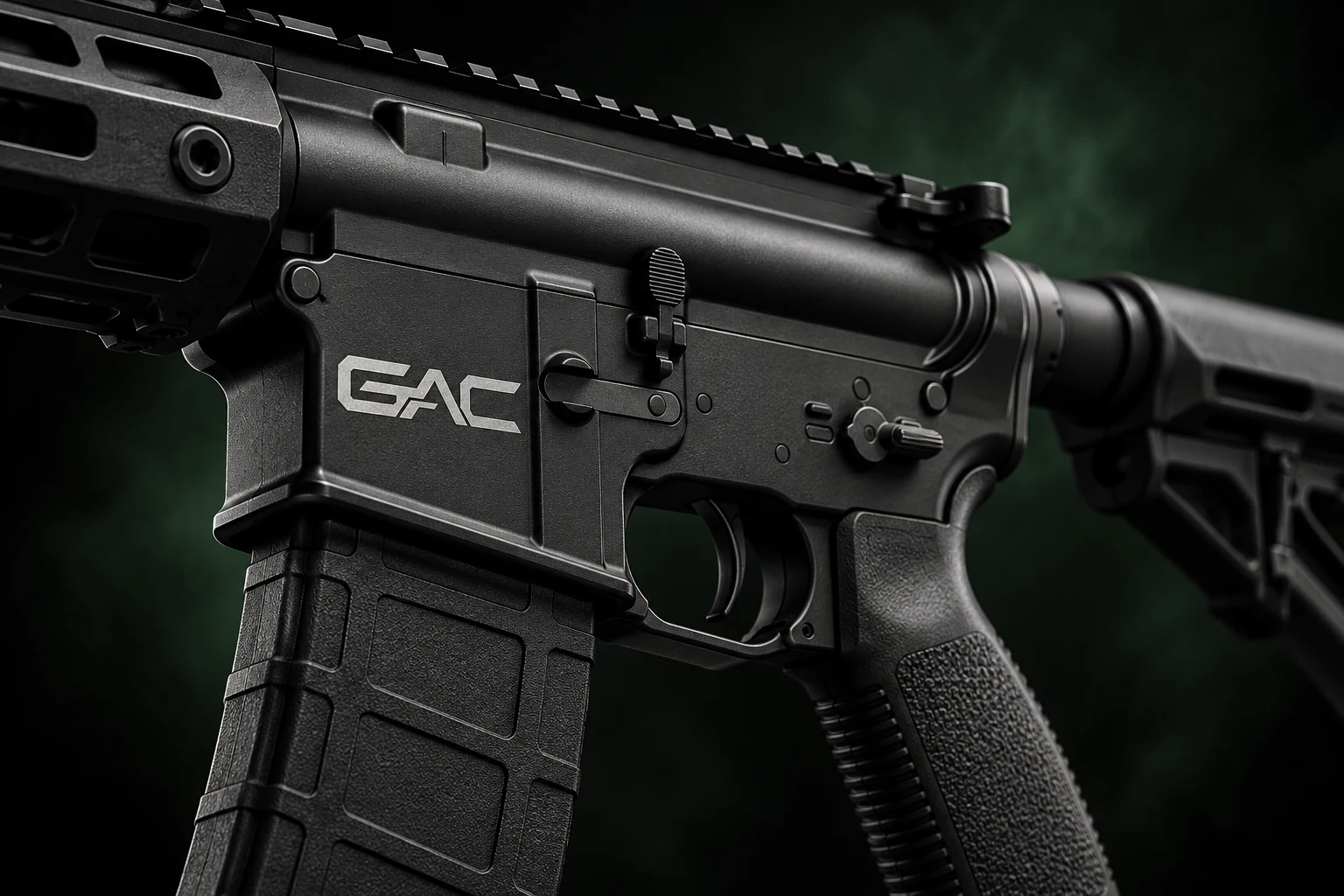 Close-up of a black GAC receiver with silver GAC logo