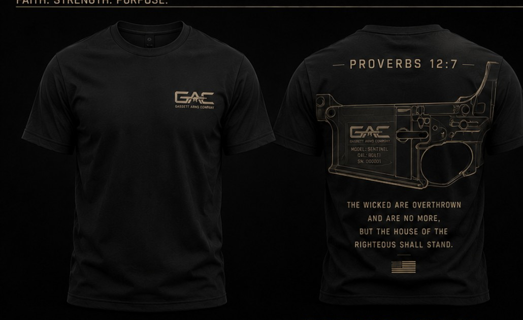 Black Proverbs 12:7 GAC T-shirt, front and back